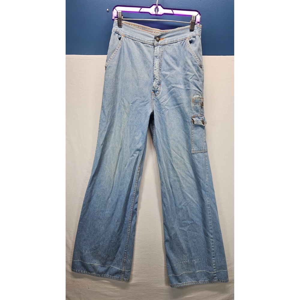 Vintage Y2K Cargo Wide Leg Jeans Womens 13 Baggy Skater‎ Light Wash Denim